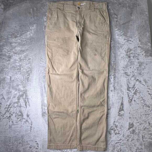 Distressed Carhartt Relaxed Fit Tan Khaki Baggy Carpenter Pants Size 38X34 - Picture 2 of 6